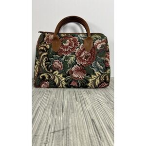 Vintage Orvis Tapestry Floral Doctor Bag Satchel Handbag Brown Leather Trim YKK